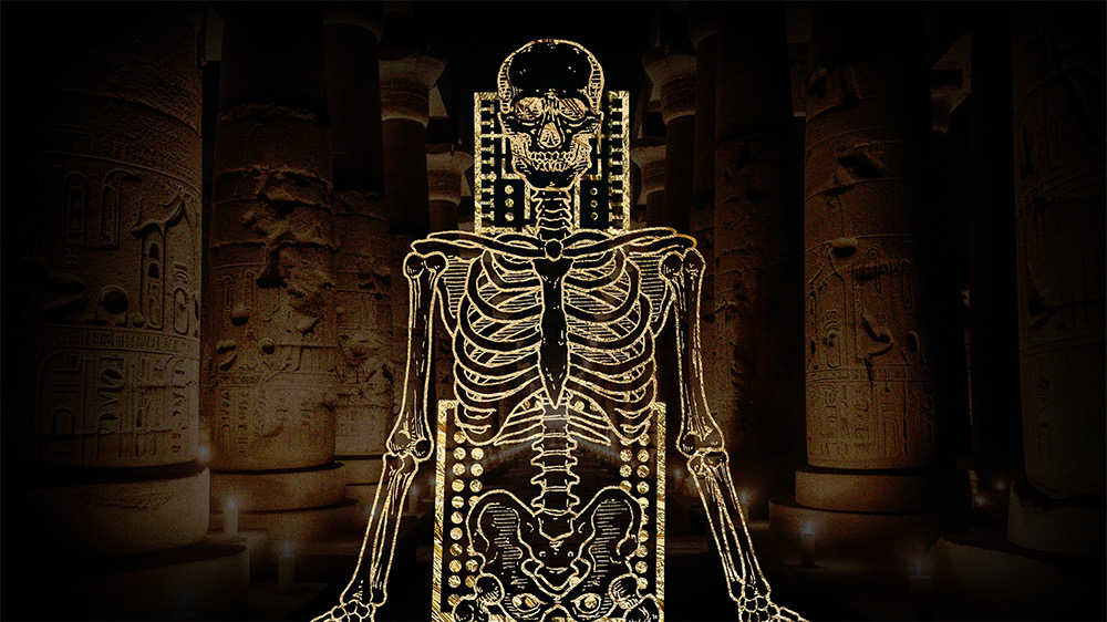 Luxor Temple of Man image of skeleton superimposed over temple